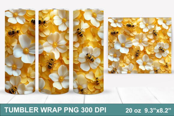 3D Bee Flowers Tumbler Wrap: A Nature-Inspired Drinkware Design