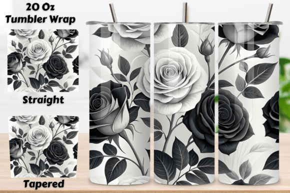 3D Black and White Rose Seamless Tumbler: A Monochrome Elegance for Your Drinkware