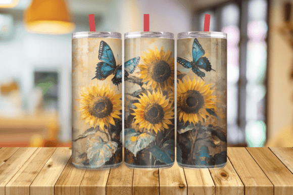 3D Butterflies with Sunflowers Tumbler