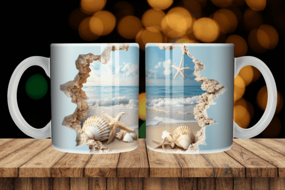 3D Cracked Wall Beach Sea Shells Tumbler