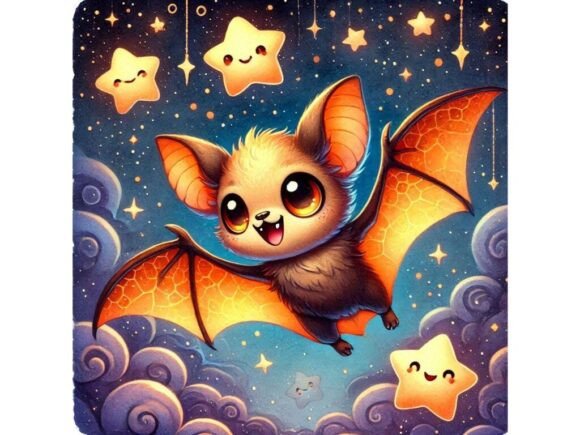 3D Cute Bat with Glowing Orange Wing: A Versatile Digital Illustration