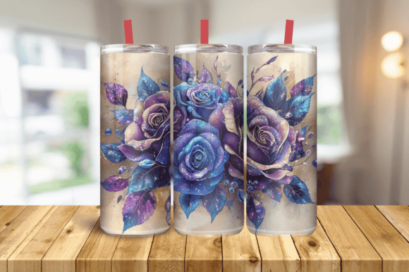 3D Flowers Roses 20 Oz Tumbler Wrap PNG