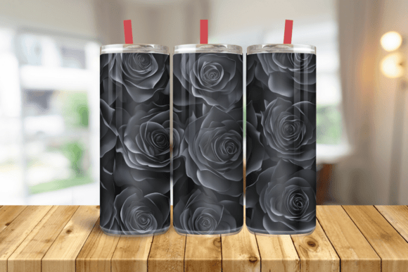 3D Flowers Tumbler Wrap, Black Roses