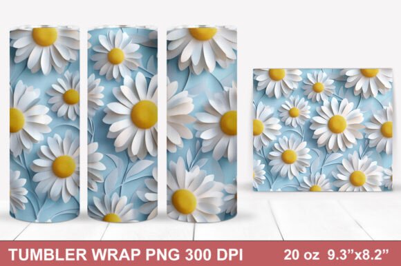 3D Paper Daisy Flowers Tumbler Wrap