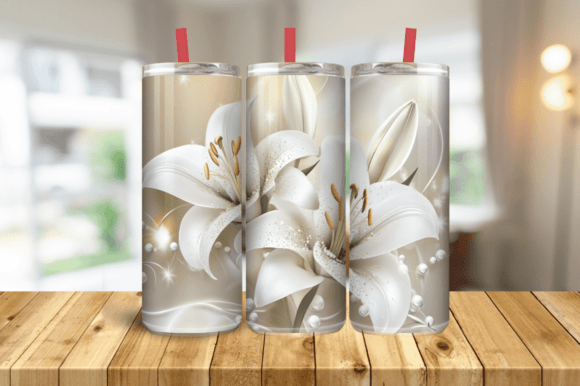 3D Pearl Gold Lily Flowers Botanical 20: A Stunning Addition to Your Tumbler Collection