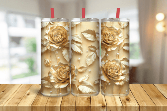 3D Pearl Gold Roses Flowers 20oz Tumbler: A Stylish Addition to Your Sublimation Projects