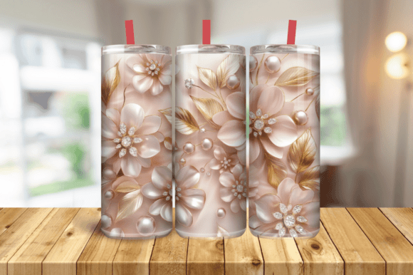 3D Pink Flowers and Pearls Holographic: A Unique Design for Your Tumblers