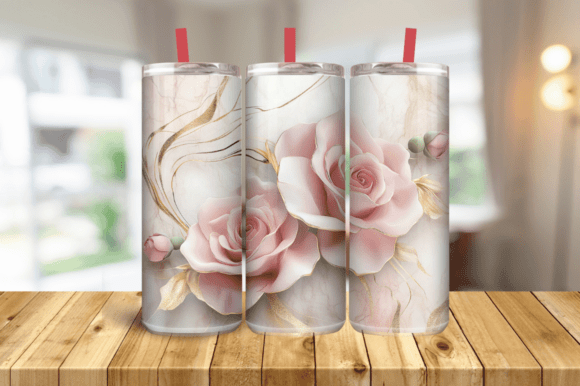 3D Pink Roses Floral Tumbler Wrap, 20oz: A Captivating AI-Crafted Masterpiece