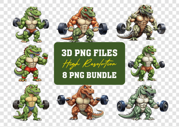 3D PNG Gym Body Crocodile Cartoon Bundle: A Versatile Design Resource