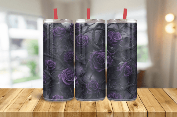 3D Purple Blue Black Roses Floral Wrap: Elevate Your Tumbler Designs with a Unique Aesthetic