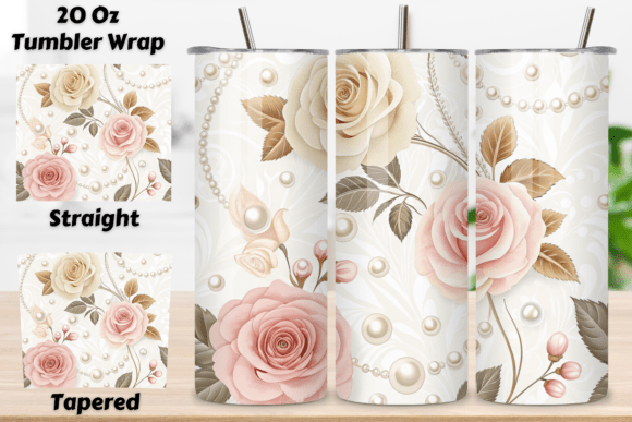 3D Rose and Pearl Seamless Tumbler Wrap: A Touch of Elegance for Your Drinks