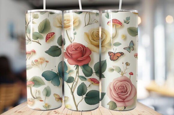 3D Rose Flowers Tumbler Wrap PNG