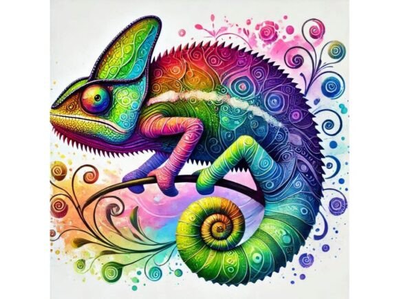 A 3D Chameleon with Vibrant Rainbow Design: A Versatile Tool for Creative Projects