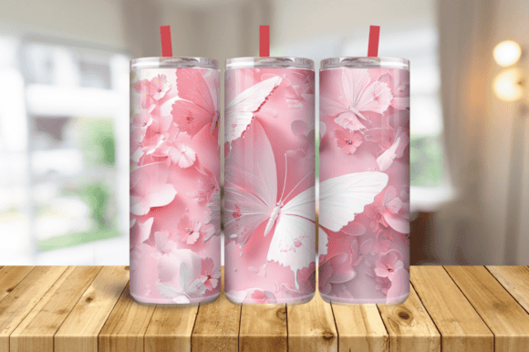 Captivating 3D Pink Butterflies Cherry Blossom 20 Oz
