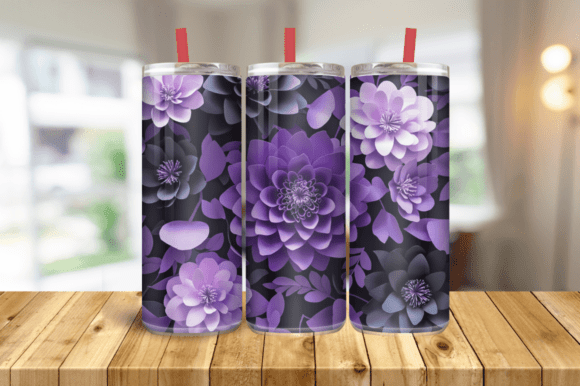 Elevate Your Tumbler Designs with 3D Pink Purple Flowers, 20oz Skinny