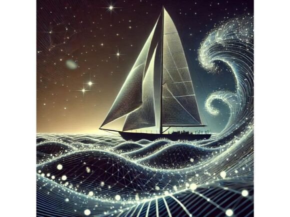 Embark on a Visual Journey: A 3D Sailboat Gliding over Glittering Water