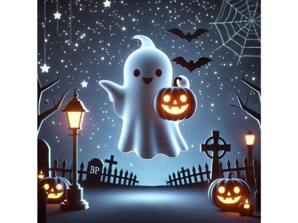 Enchanting 3D Ghost with a Glowing Jack-o’-lantern: A Versatile Digital Illustration