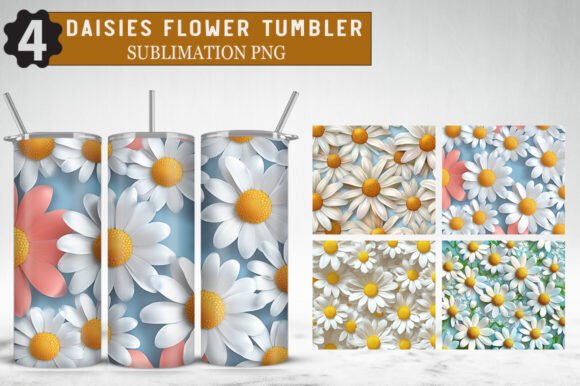 Enhance Your Drinkware with the 3D Daisies Flowers Tumbler Wrap Bundle
