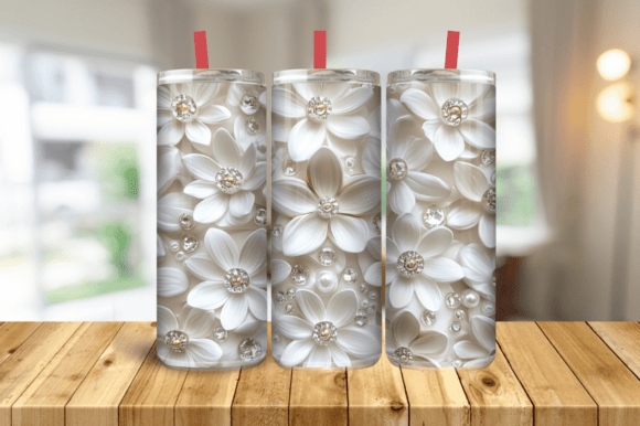 Enhancing Your Tumbler Collection with 3D White Flowers and Pearls 20 Oz Skinny