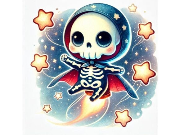 Exploring the 3D Cute Skeleton Wearing a Tiny Cape: A Versatile Digital Illustration