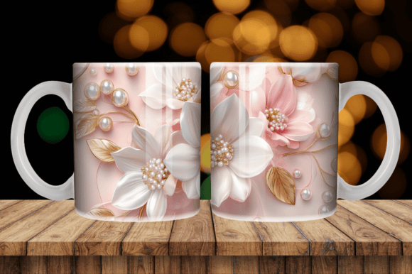 Transform Your Creations with 3D Blush Pink Gold Flowers and Pearls Sublimation Designs