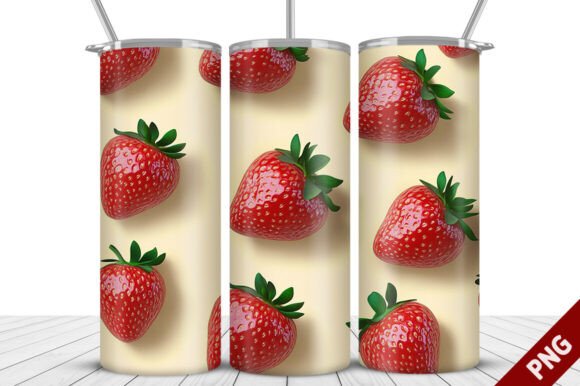 Transform Your Drinkware with 3D Strawberry Tumbler Wrap PNG