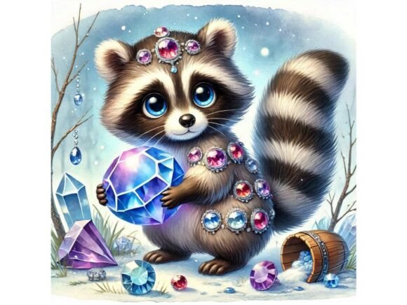 Unleash Creativity with A 3D Raccoon with Sparkling Gemstones Em